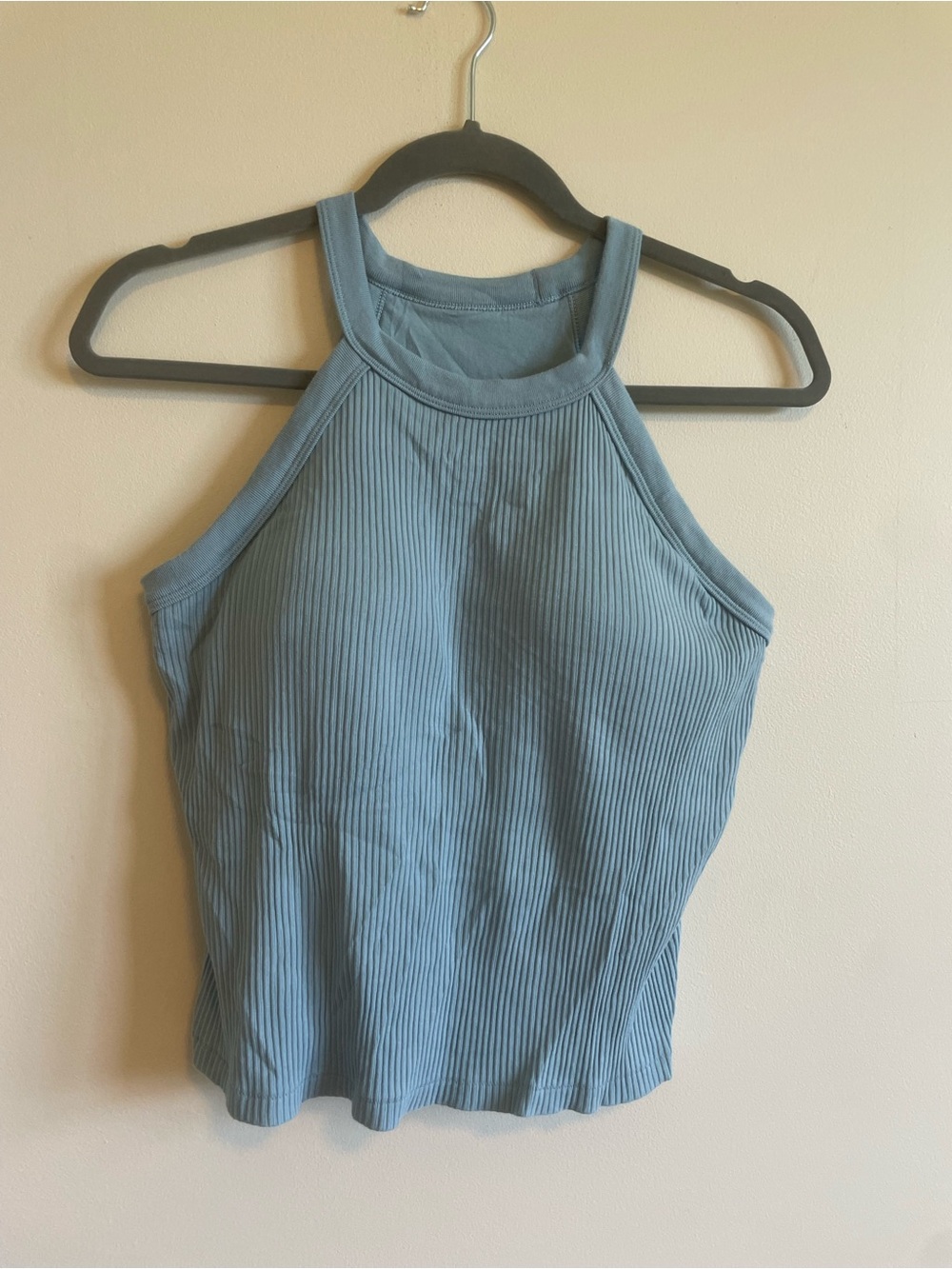 UNIQLO Dusty Blue Ribbed High Neck built in bra Tank Top Size L